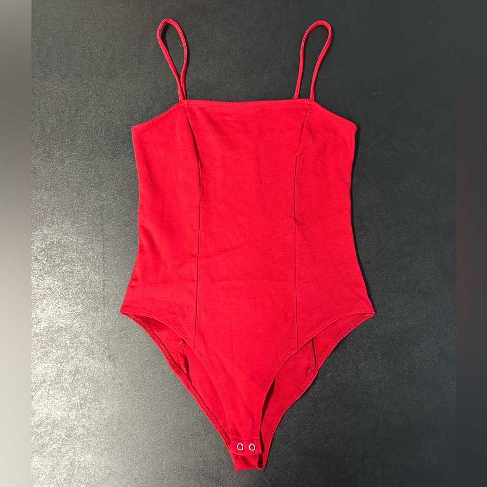 Red spaghetti strap bodysuit